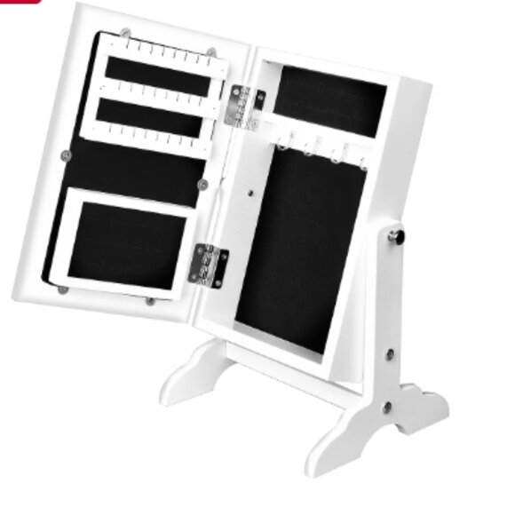 Jewelry Cabinet Stand Box with Mirror in White - Picture 1 of 4